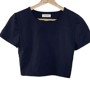 Babaton Black Cropped T-Shirt Short Sleeve Top Minimalist Casual Women's Large‎